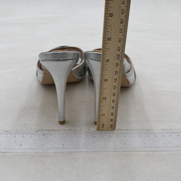 FOWT Silver Metallic Croc-embossed Mules Square Toe Cross Narrow Band Sandals - Picture 5 of 8